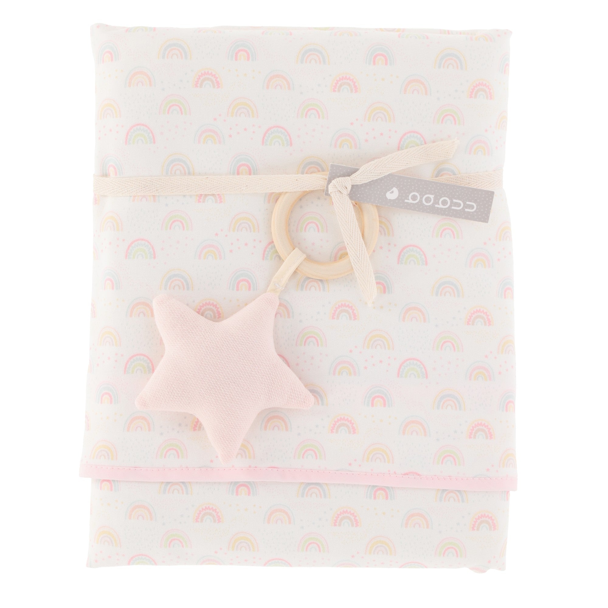 Set frazada con sonaja arcoíris rosa