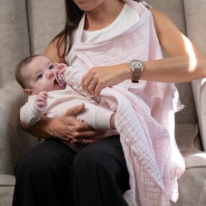 Babero de lactancia Muselina Raya Rosa