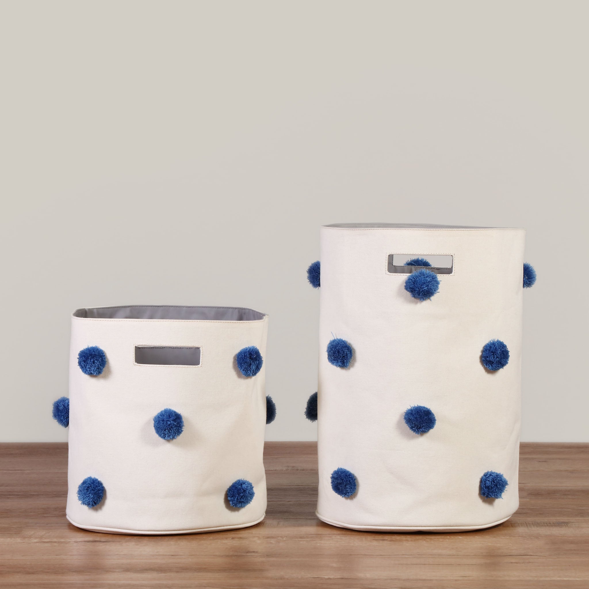 Cestos pompones Beige con Azul