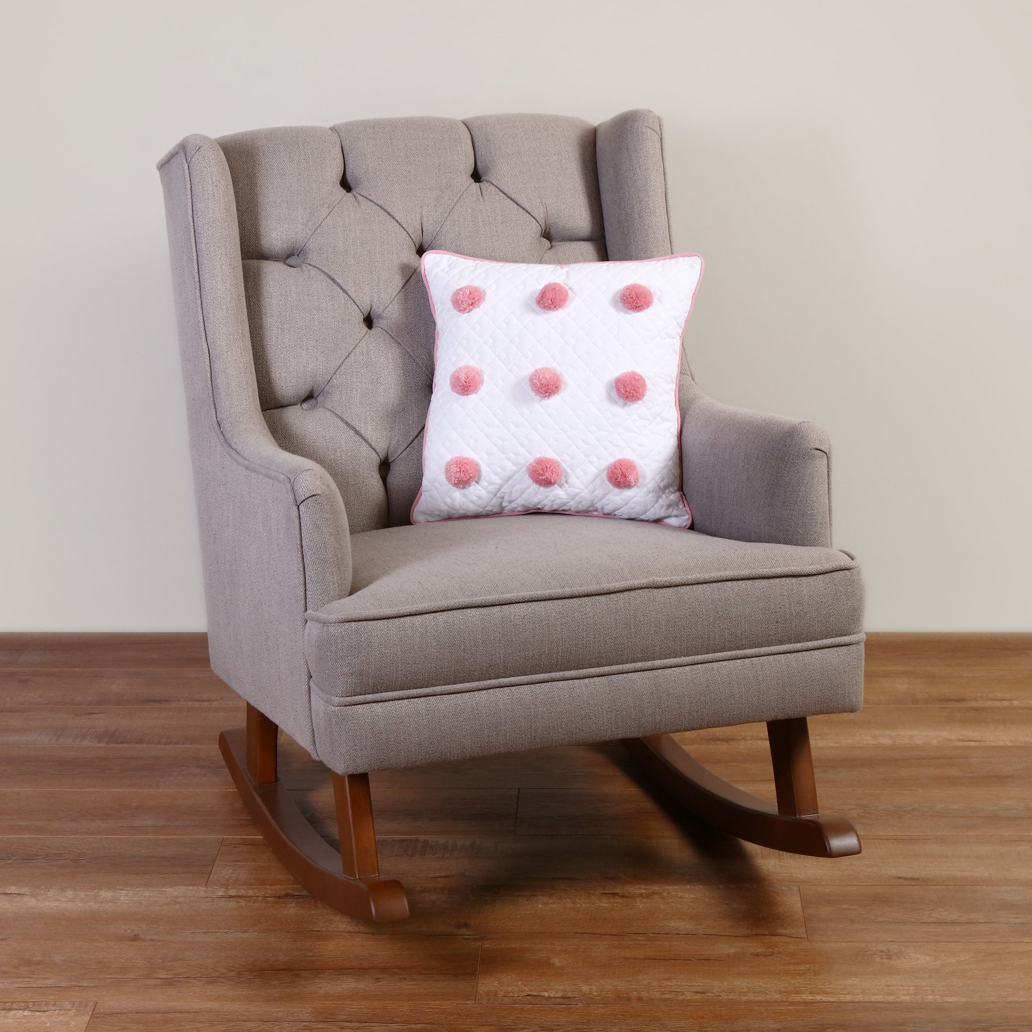 Cojín decorativo cuadrado Blanco Pompón Rosa Palo - Image 2