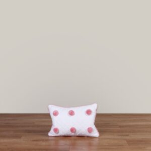 Cojín decorativo rectángular Blanco Pompón Rosa Palo