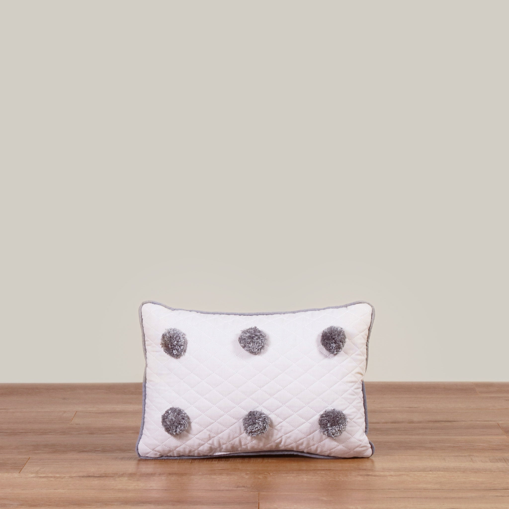 Cojín decorativo rectángular Blanco Pompón Gris