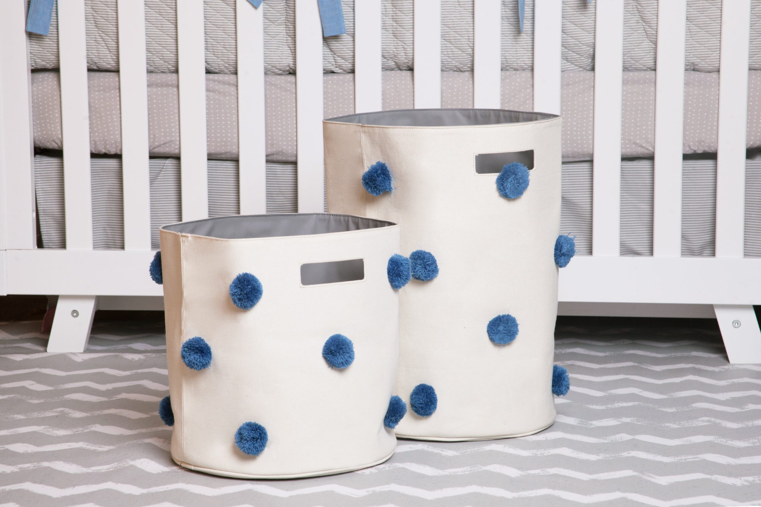 Cestos pompones Beige con Azul - Image 3