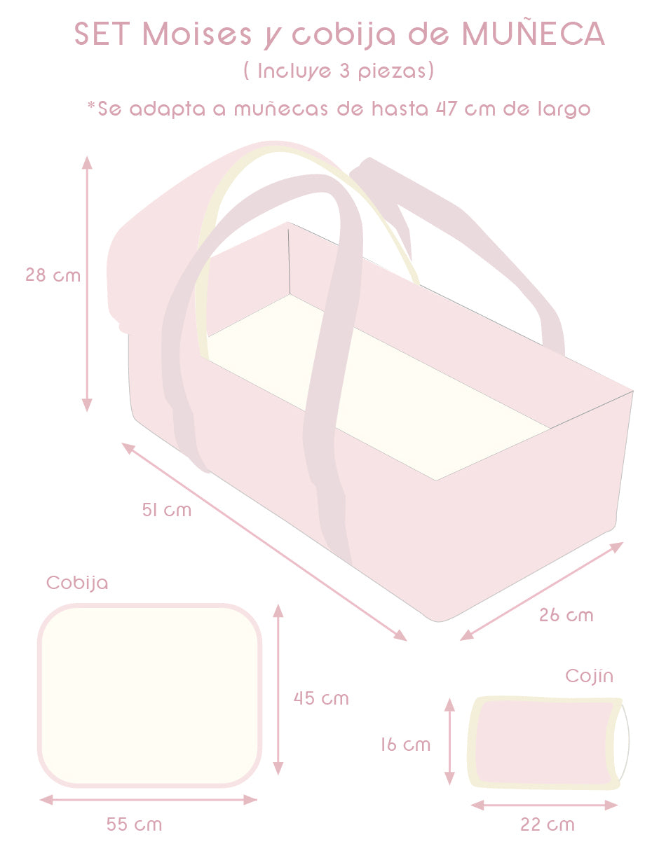 Moises muñeca rosa cuadritos con cobija - Image 3