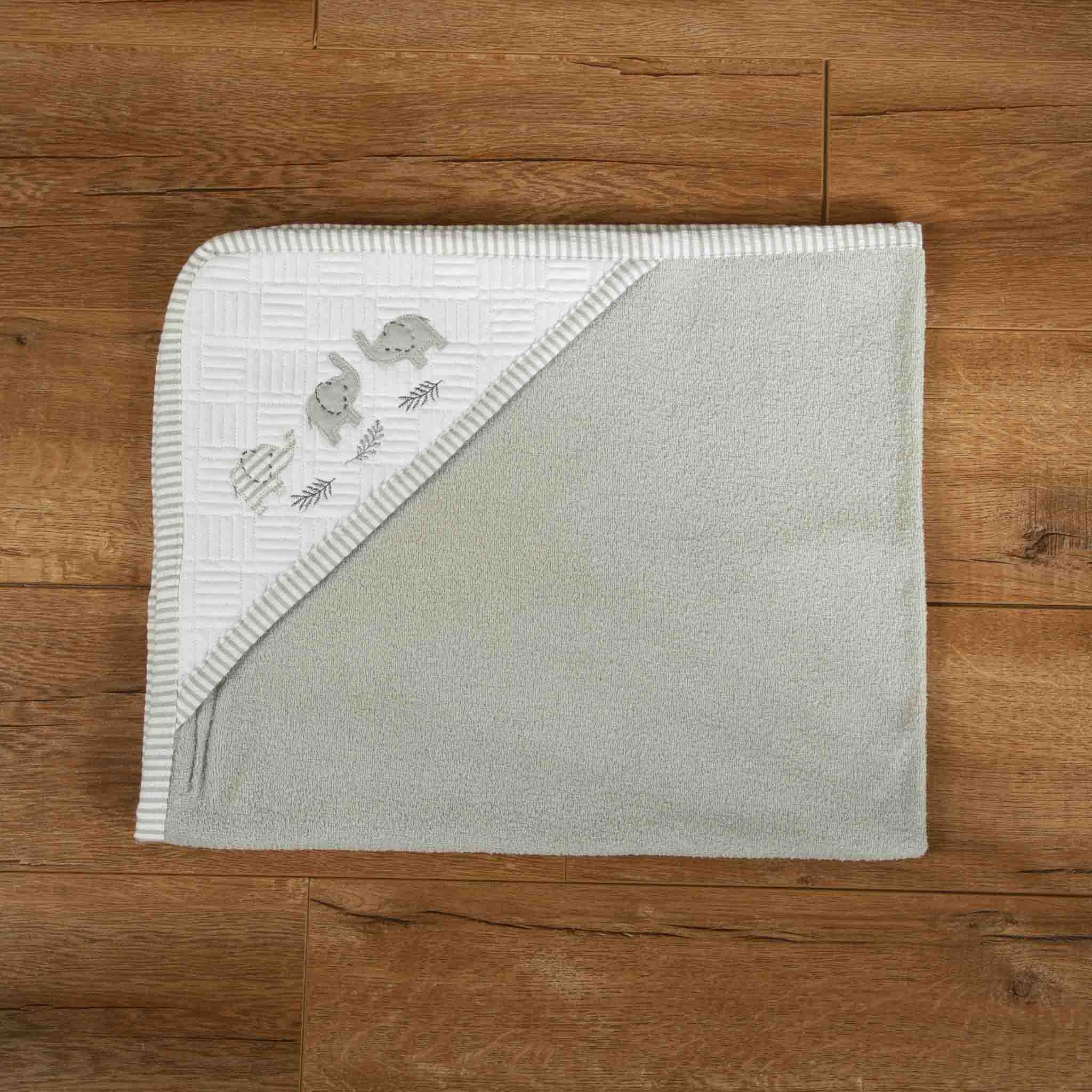 Toalla para bebé capitonada con capucha Elefante Gris - Image 3
