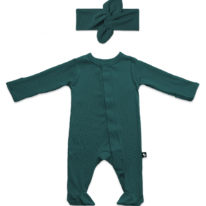 Mameluco con pie y bandita - Mistletoe Green (Ribbed)