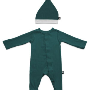 Mameluco con pie y gorrito - Mistletoe Green (Ribbed)